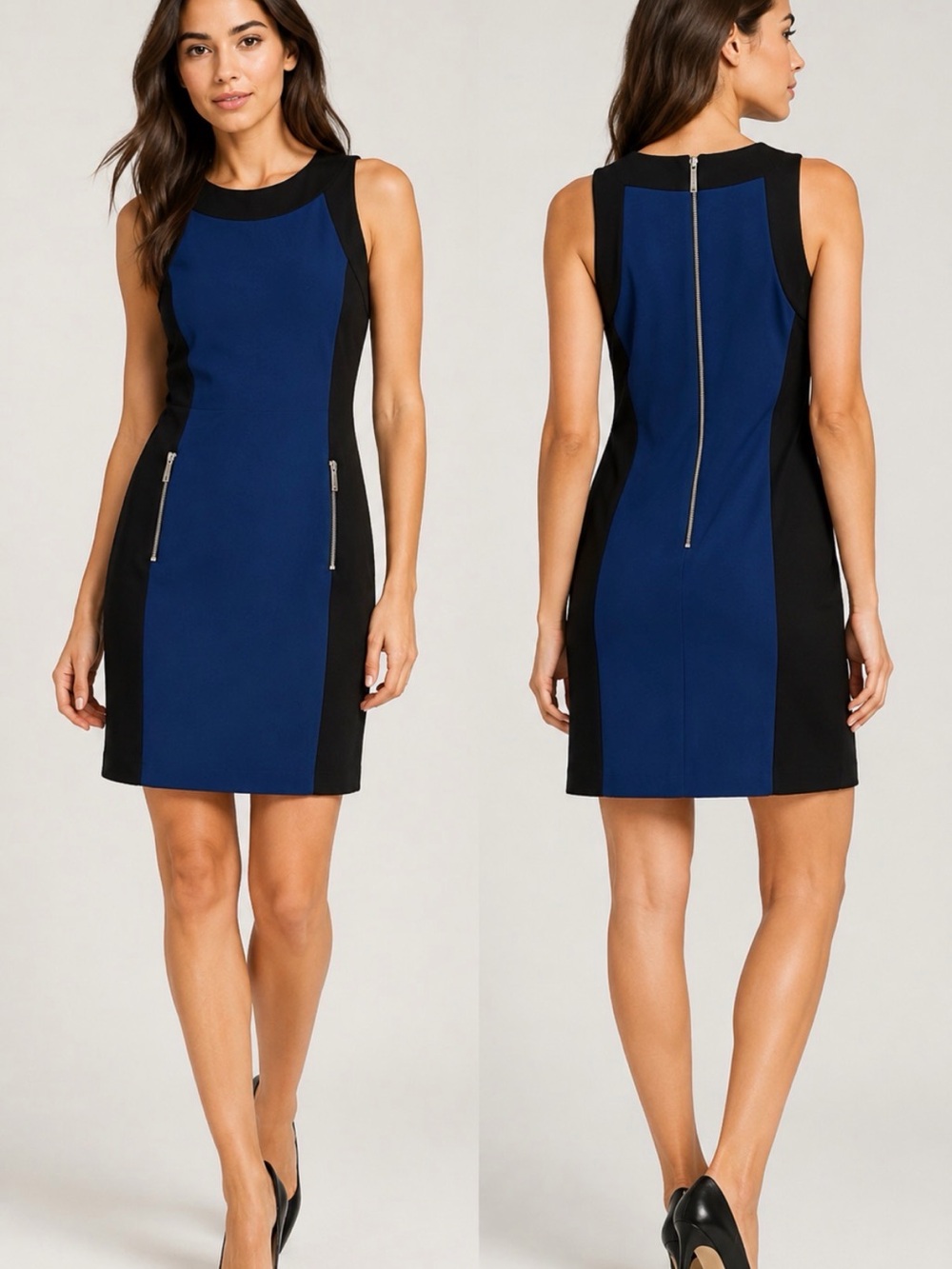 Michael Kors Blue & Black Sheath Cocktail Dress Sz Small